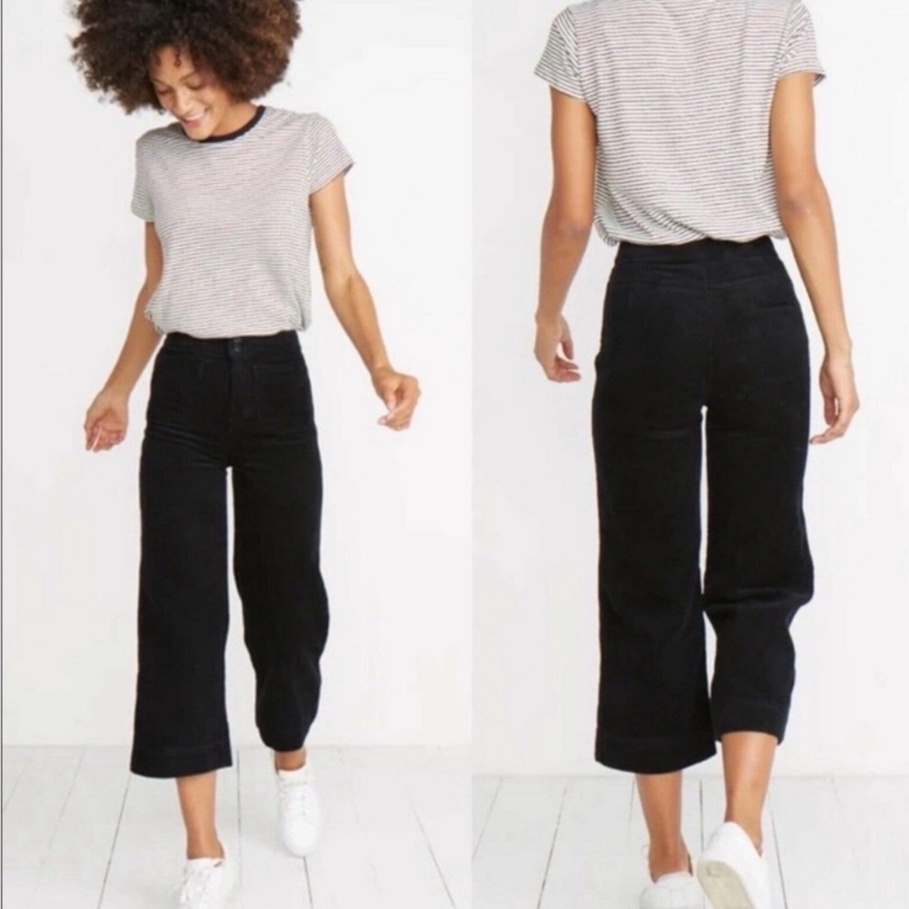 Marine Layer Tally Pant Graphite Corduroy Crop High Waist Wide Leg sz 0